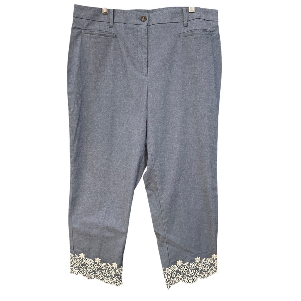 Ann Taylor Petite Curvy Fit Blue Crop Pants Lace Hem Size 16P